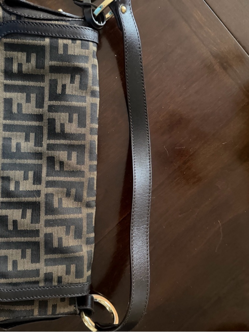 Fendi Black and Brown FF Zucca Shoulder Bag with Logo Charm - Picture 11 of 16